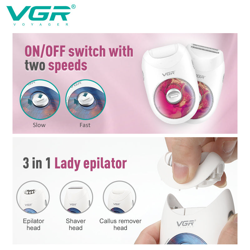 ماكينة أزاله الشعر VGR 736 3-in-1 السر إلى بشرة ناعمة تدوم أسابيع.